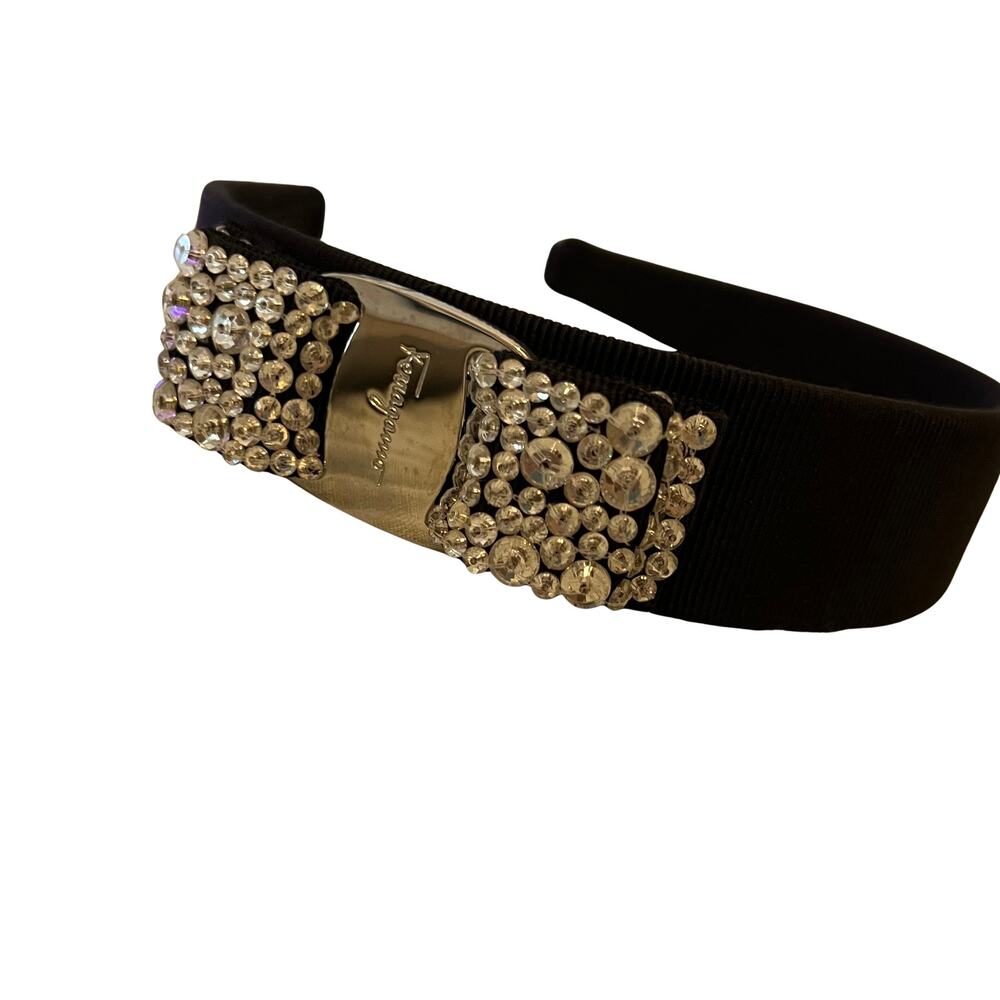 Salvatore Ferragamo Crystal Vara Bow Headband With Box